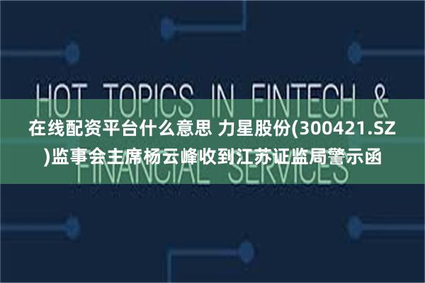 在线配资平台什么意思 力星股份(300421.SZ)监事会主席杨云峰收到江苏证监局警示函